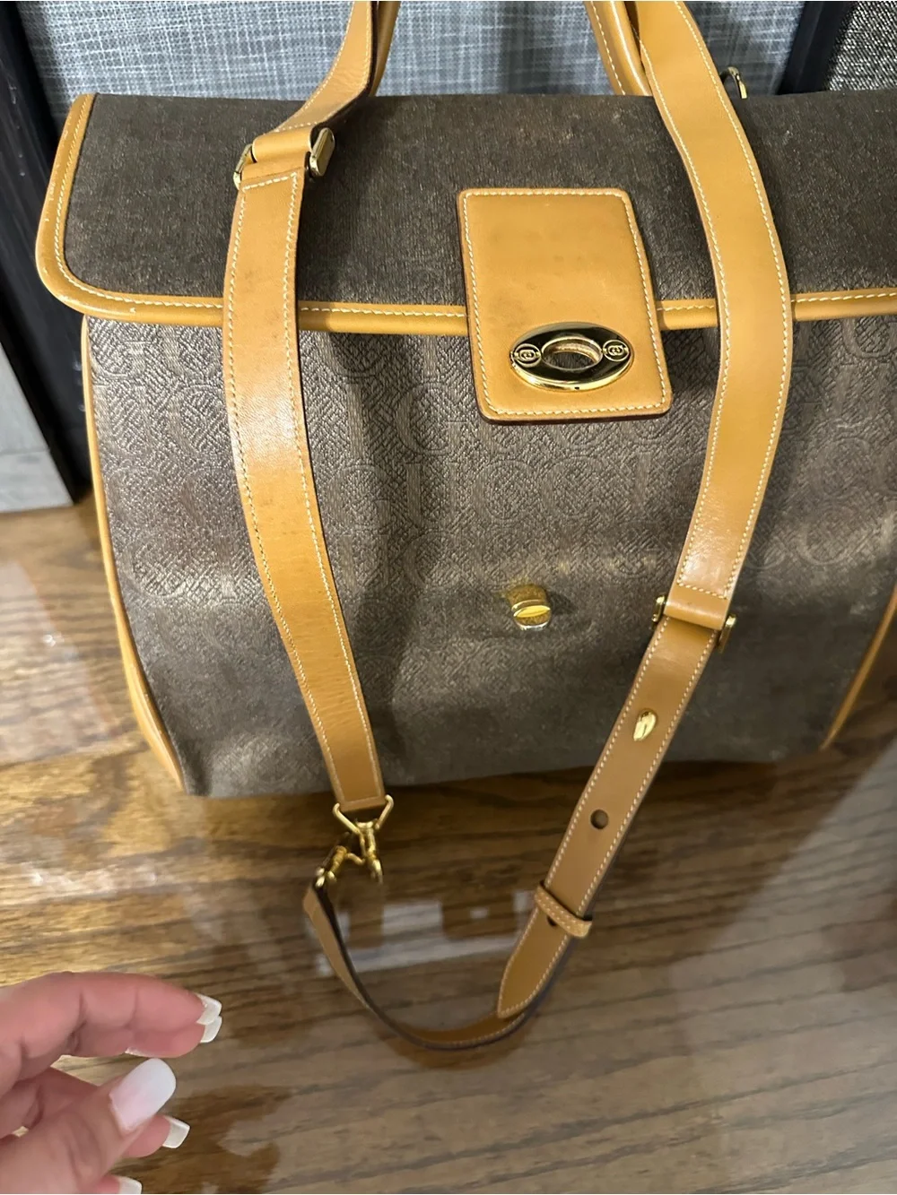 Gucci Brown Monogram Messenger Bag with Tan Trim